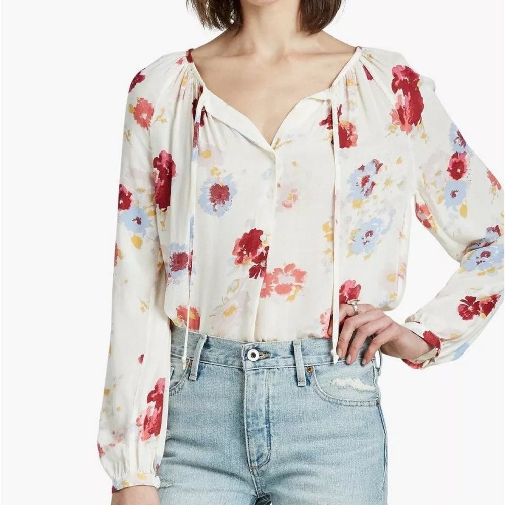 Lucky Brand Womens Floral Raglan Blouse Bohemian Feminine Sheer Viscose Small‎